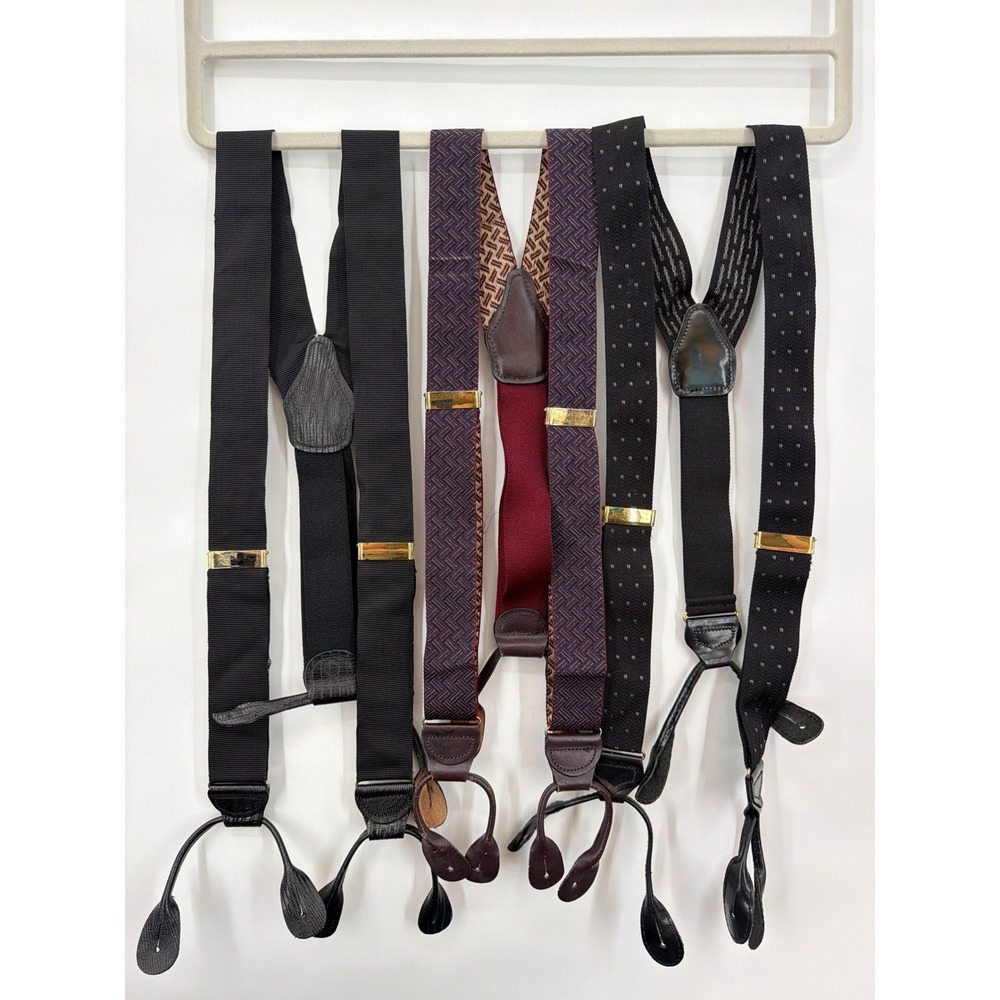 Vintage Made in England Suspenders Lot of 3 Button End Grosgrain Leather Trim